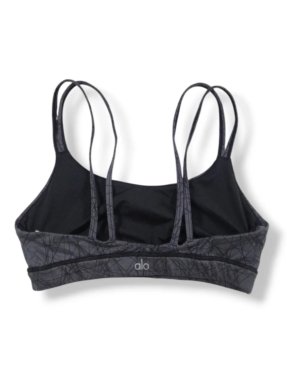 ALO Yoga Work It Out Sports Bra Strappy Pilates Athletic Low Impact Gray Sz M